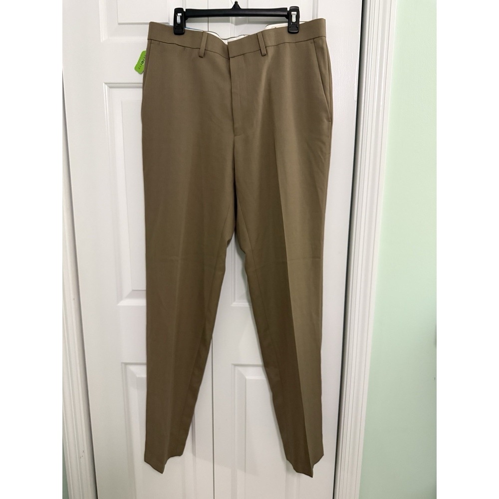 HAGGAR Men's Beige Dress Pants Classic Flat-Front Eclo Slim Expand Waist 36 34